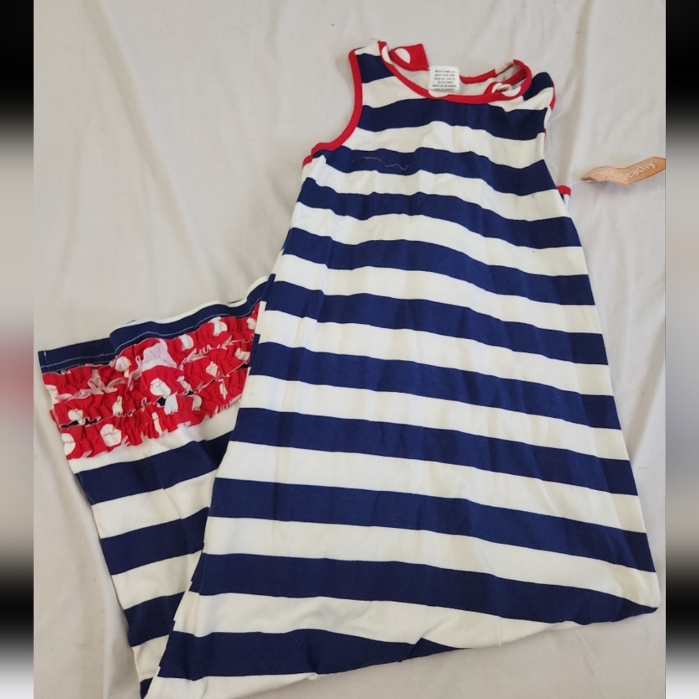 New just peachy girls size 8 blue striped dress #JL1